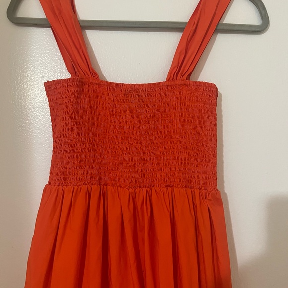 Red Orange Smocked Midi Dress - Picture 2 of 4